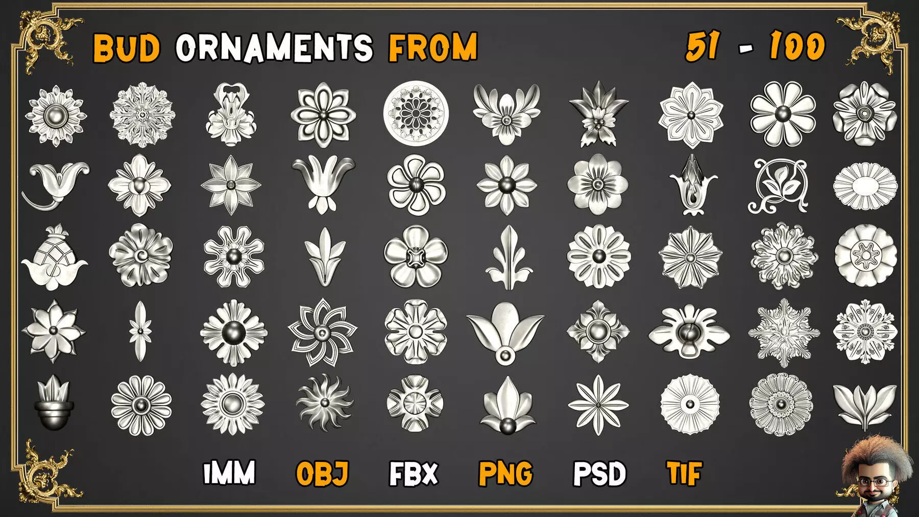 2000 SUPER ORNAMENTAL MEGAPCK  KING OF ORNAMENTS BRUSH     Low-poly 3D model_12