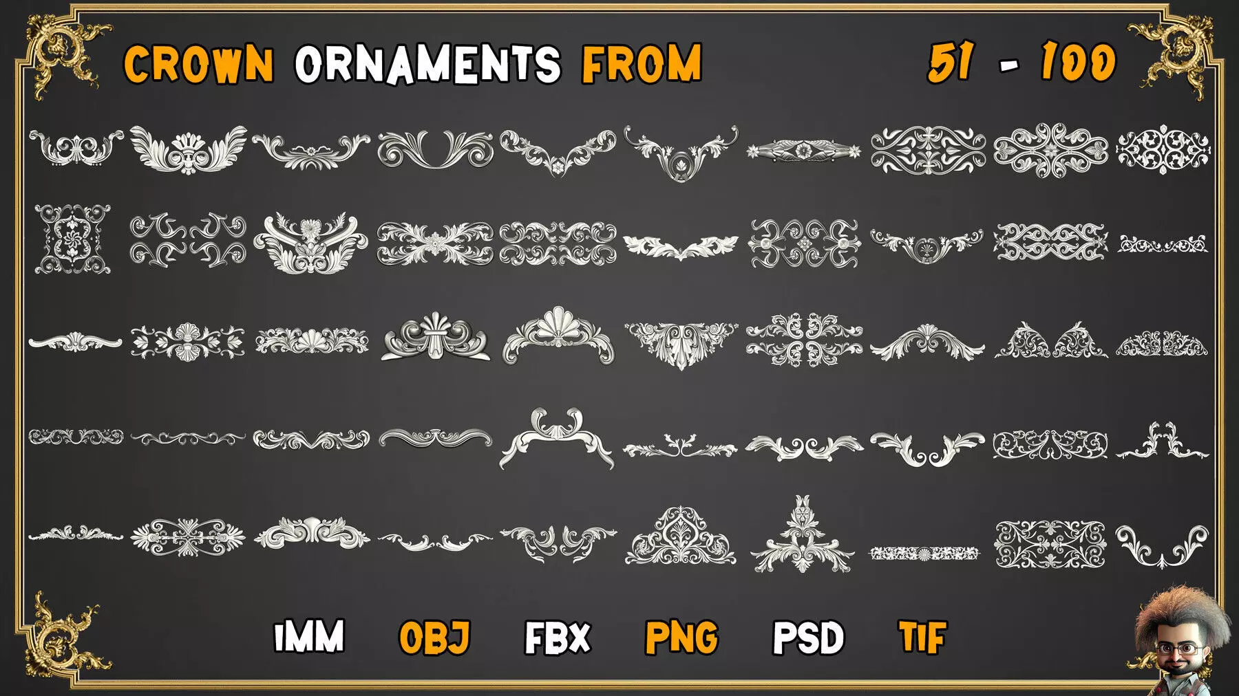 2000 SUPER ORNAMENTAL MEGAPCK  KING OF ORNAMENTS BRUSH     Low-poly 3D model_9