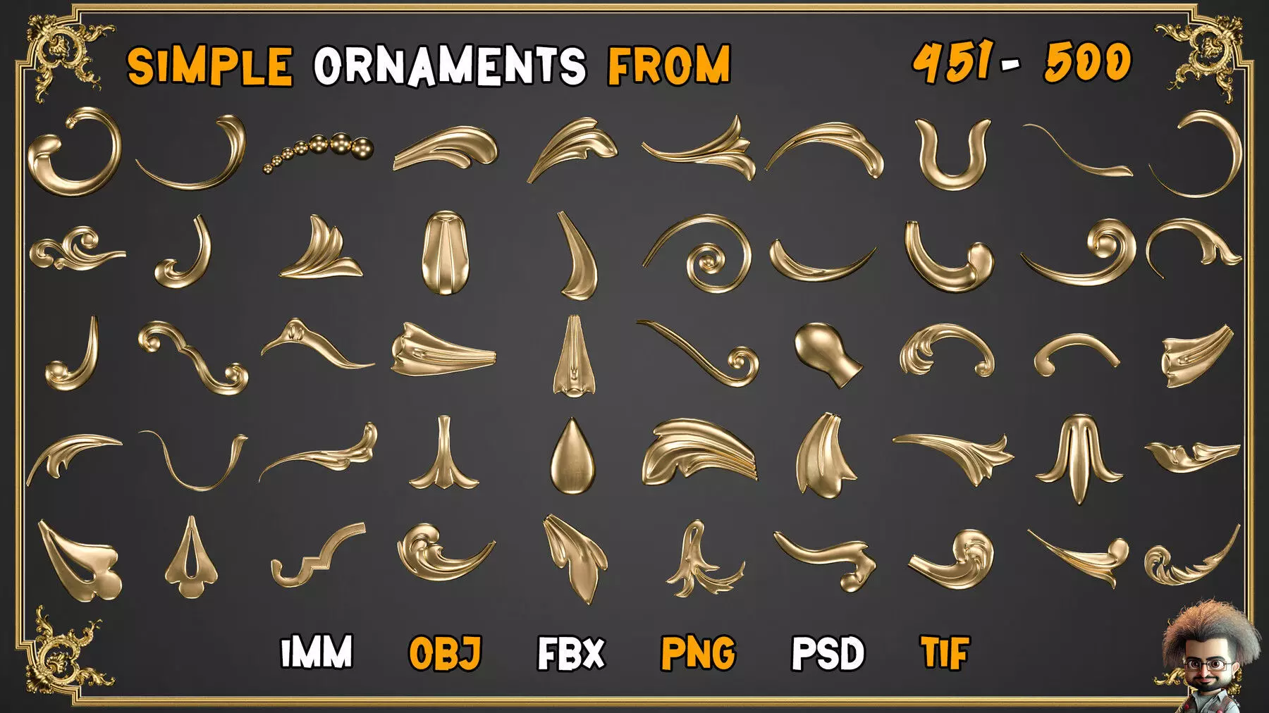 2000 SUPER ORNAMENTAL MEGAPCK  KING OF ORNAMENTS BRUSH     Low-poly 3D model_29