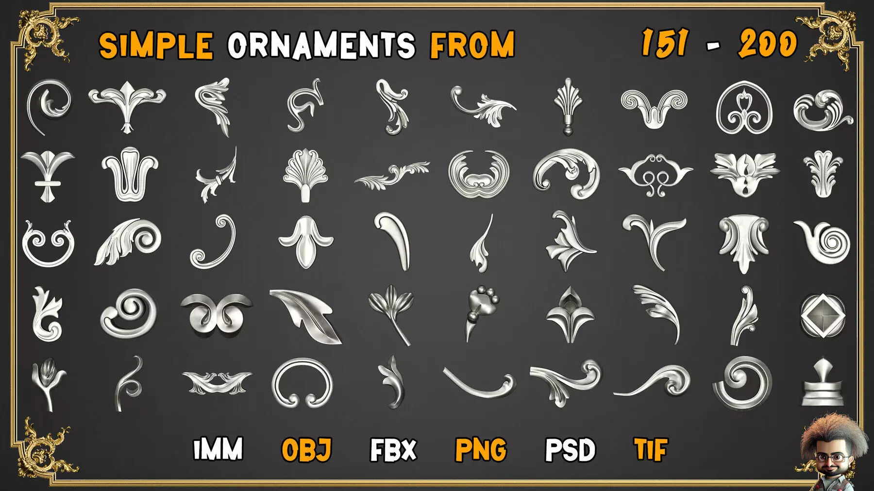 2000 SUPER ORNAMENTAL MEGAPCK  KING OF ORNAMENTS BRUSH     Low-poly 3D model_22