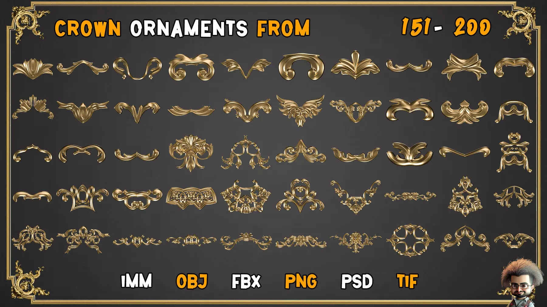 2000 SUPER ORNAMENTAL MEGAPCK  KING OF ORNAMENTS BRUSH     Low-poly 3D model_11