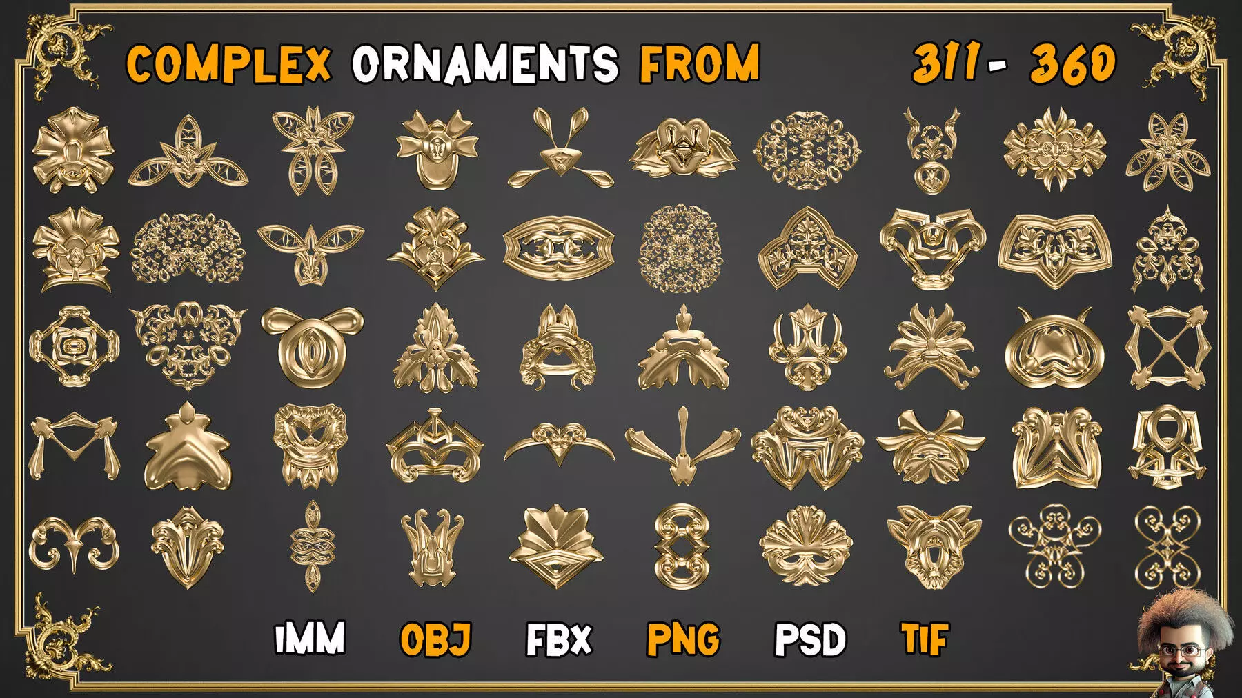 2000 SUPER ORNAMENTAL MEGAPCK  KING OF ORNAMENTS BRUSH     Low-poly 3D model_3