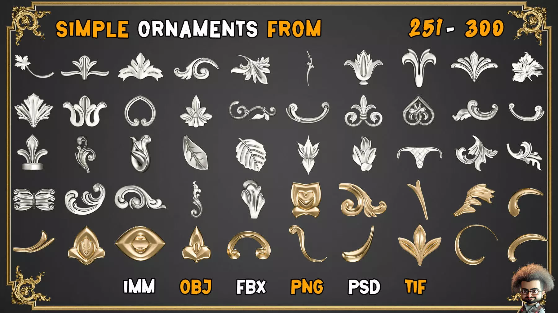 2000 SUPER ORNAMENTAL MEGAPCK  KING OF ORNAMENTS BRUSH     Low-poly 3D model_25