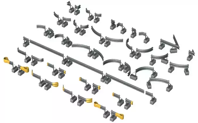 Modular Road Barrier Kit with Sprung Posts Low-poly 3D model 3