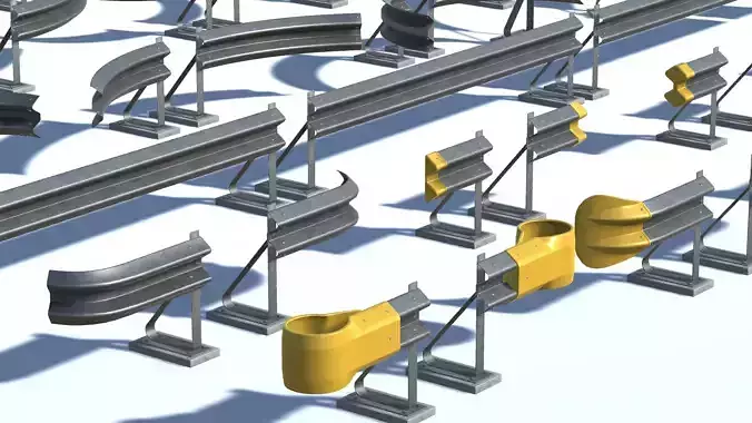 Modular Road Barrier Kit with Sprung Posts Low-poly 3D model 2