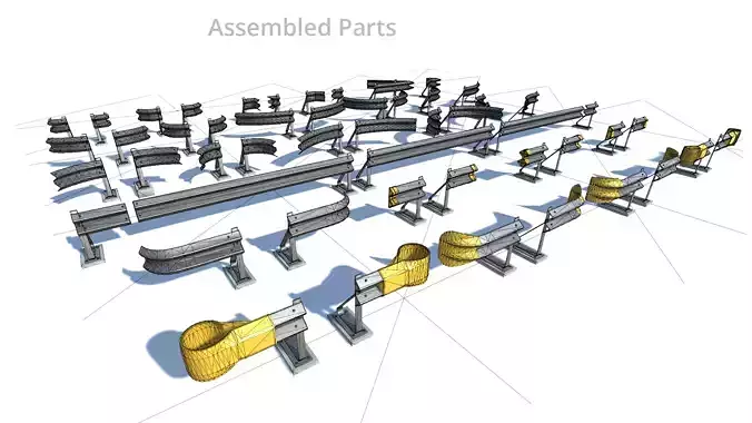 Modular Road Barrier Kit with Sprung Posts Low-poly 3D model 4