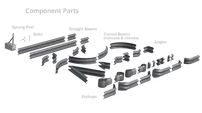 Modular Road Barrier Kit with Sprung Posts Low-poly 3D model 5