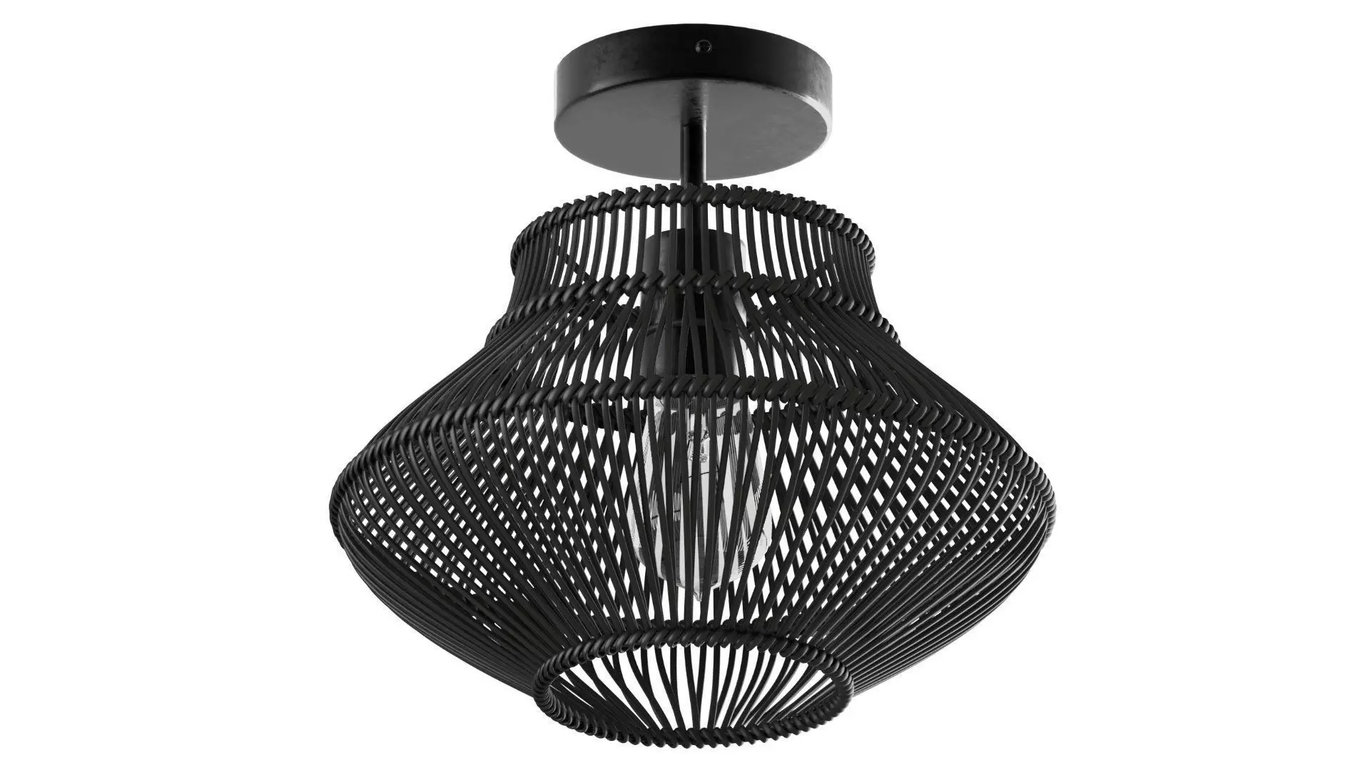 Neher Black Rattan Semi Flush Mount 3D model_1