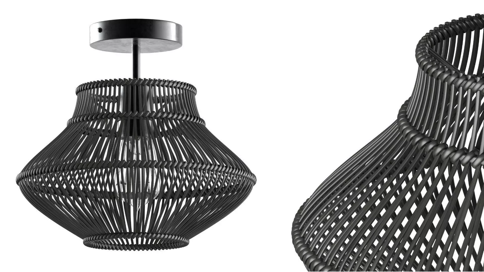 Neher Black Rattan Semi Flush Mount 3D model_0