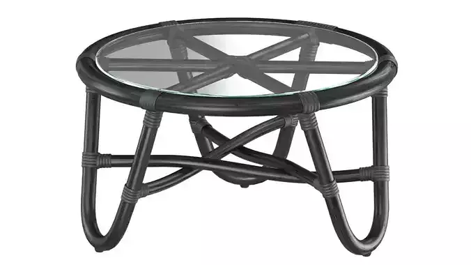Round rattan table with curved legs 3D model