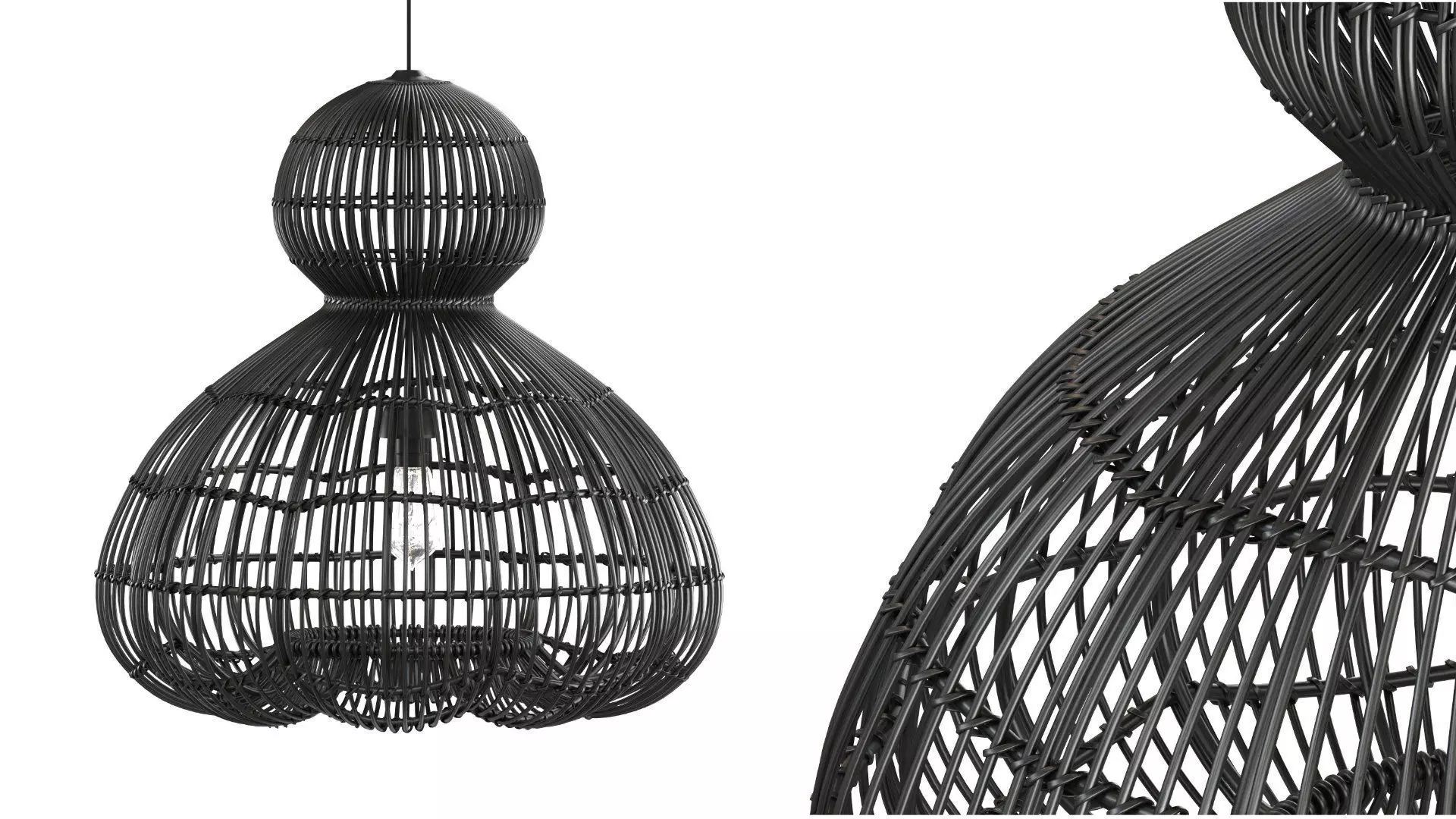 Aurelia Black Pendant Lamp In Rattan 3D model_0
