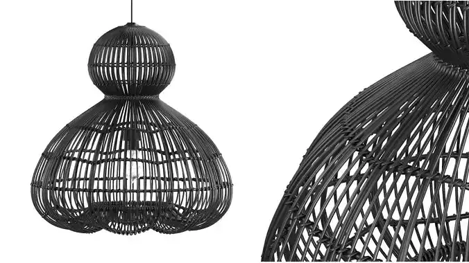 Aurelia Black Pendant Lamp In Rattan 3D model