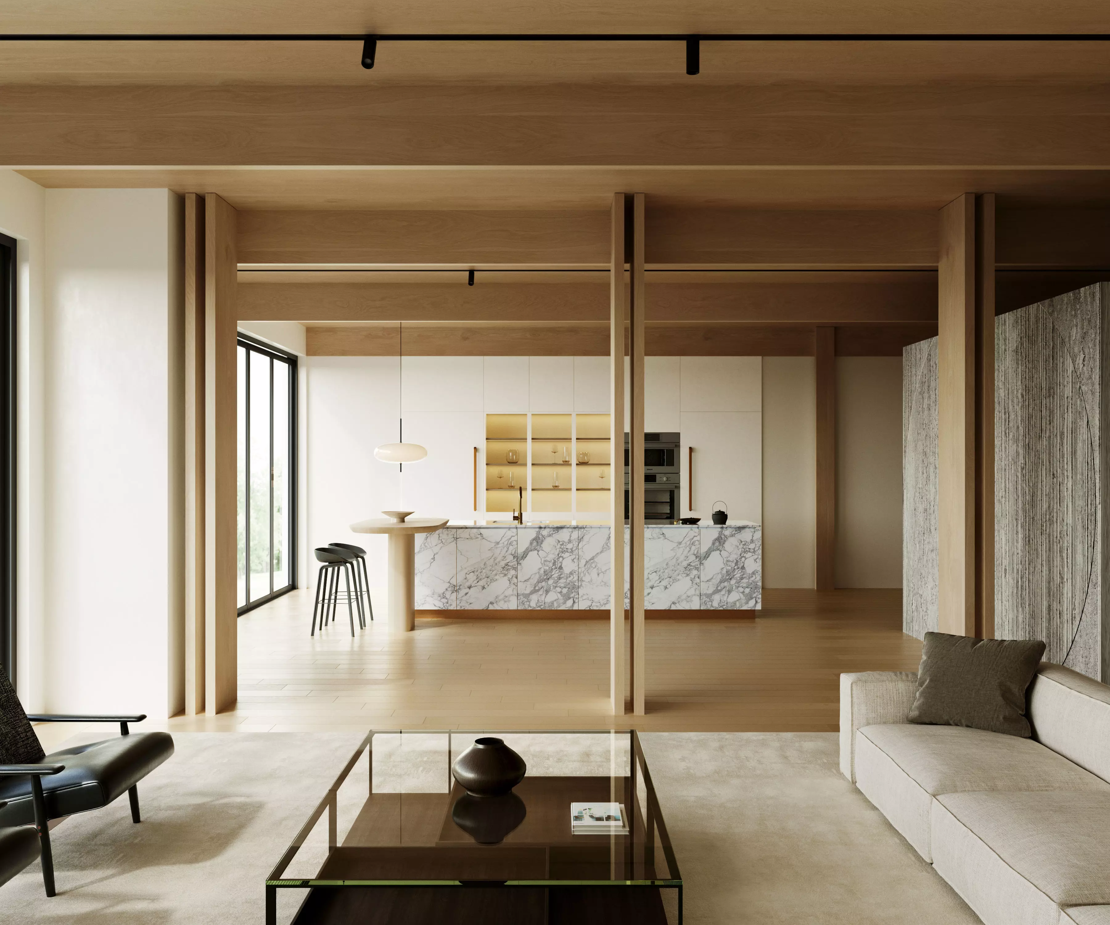 Japanese-style villa living room and dining room 3D model