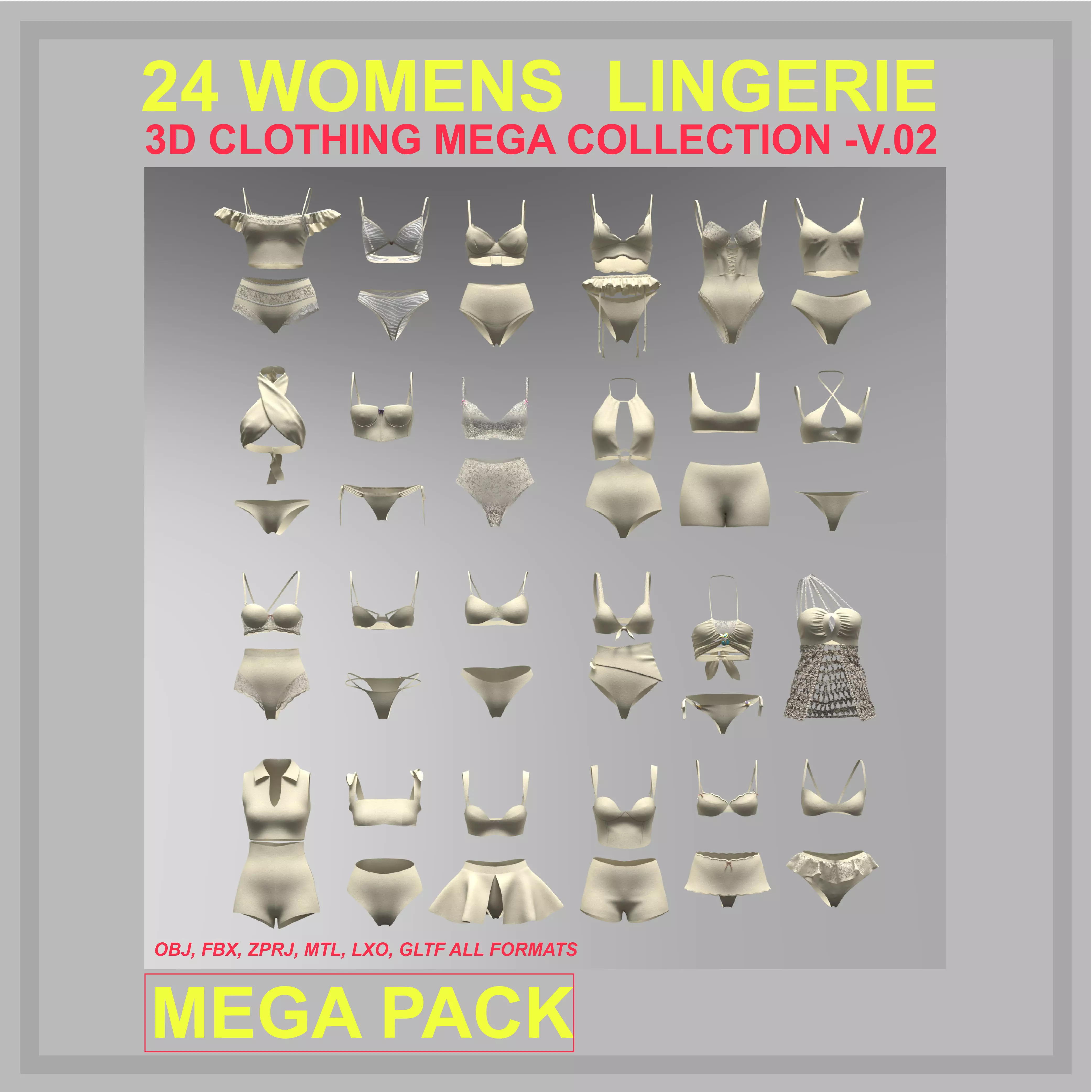 bikini and Lingerie mega pack 3d clothing collection Low-poly 3D model_0