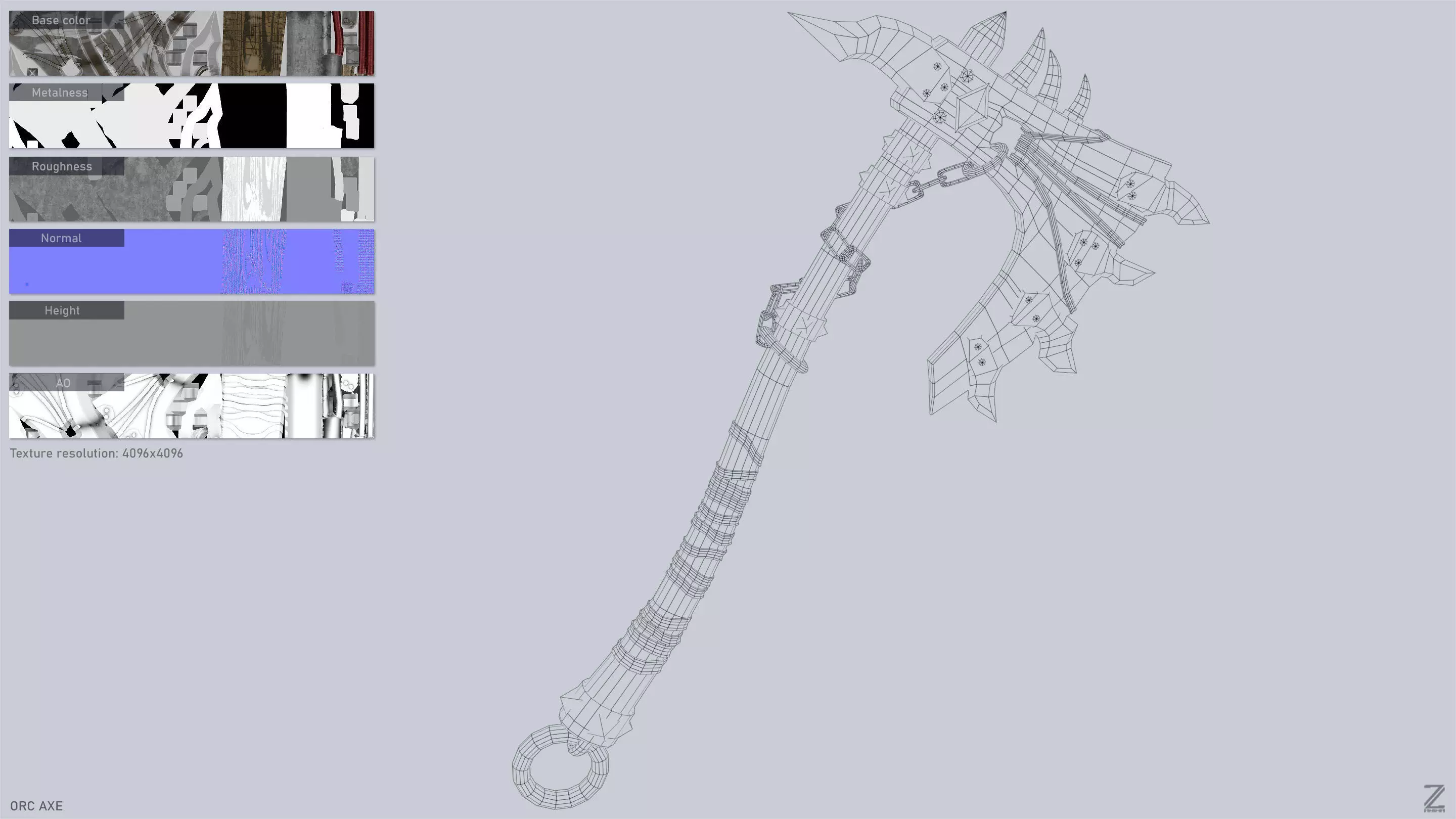 Orc axe Low-poly 3D model_3