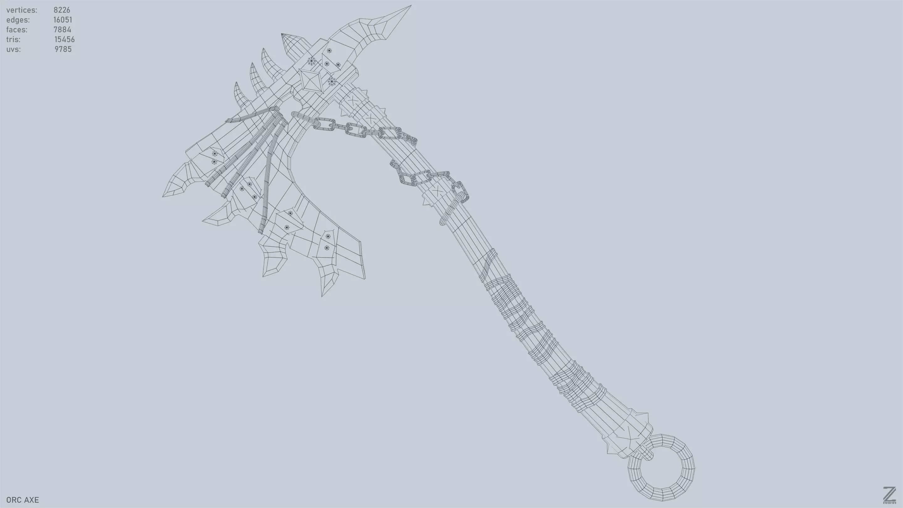 Orc axe Low-poly 3D model_10