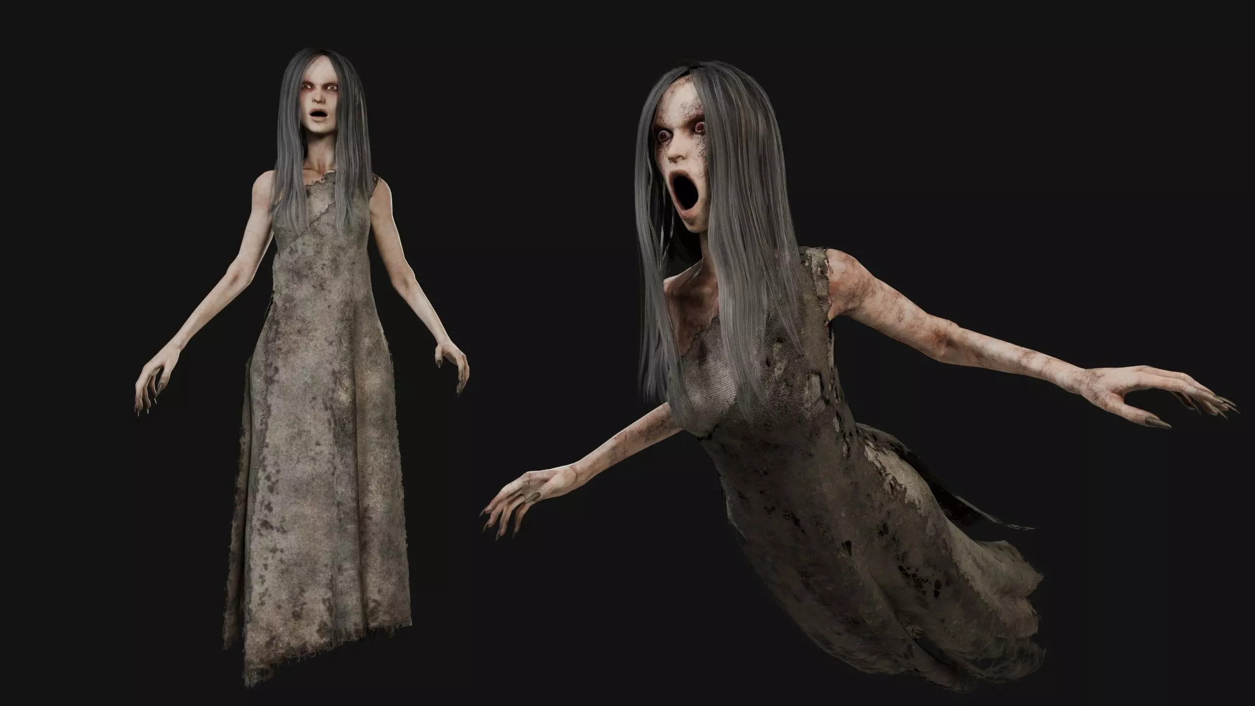 Creepy Flying Girl Low-poly 3D model_0