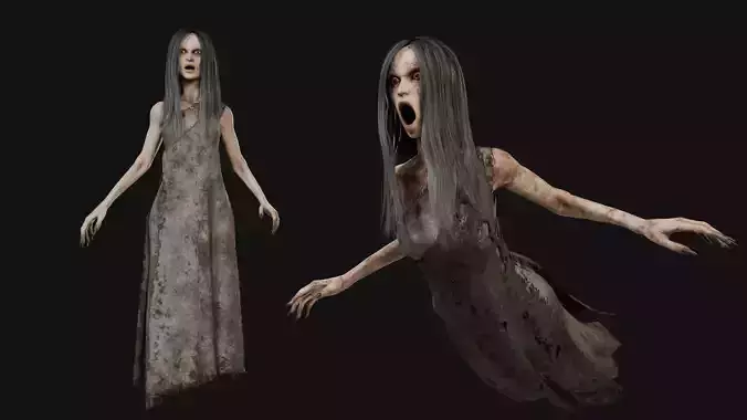 Creepy Flying Girl Low-poly 3D model