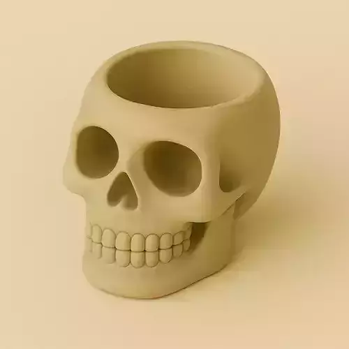 Skull Pen Holder STL  Realistic Desk Organizer Model