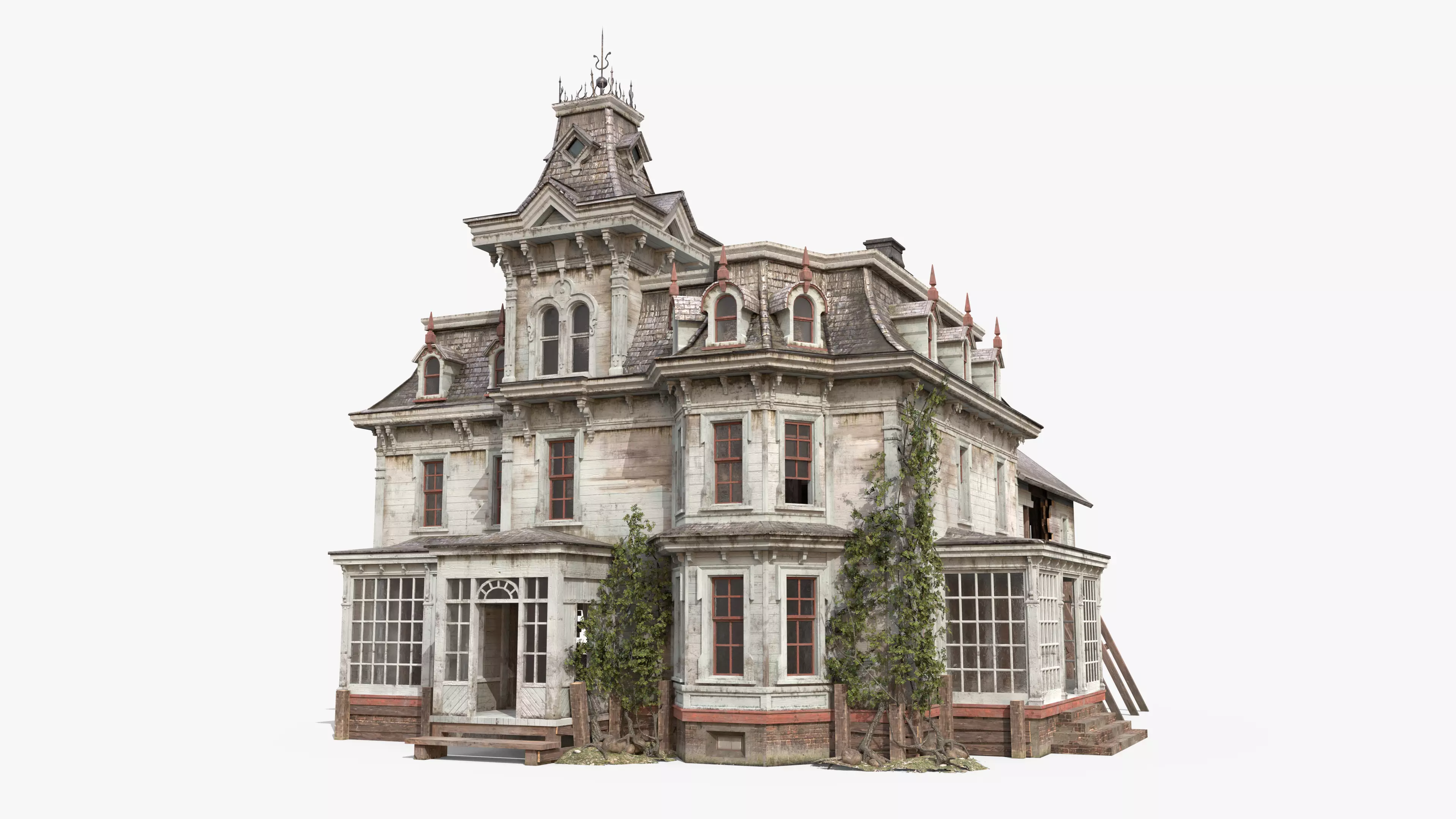 Old Abandoned House Victorian Low-poly 3D model_0