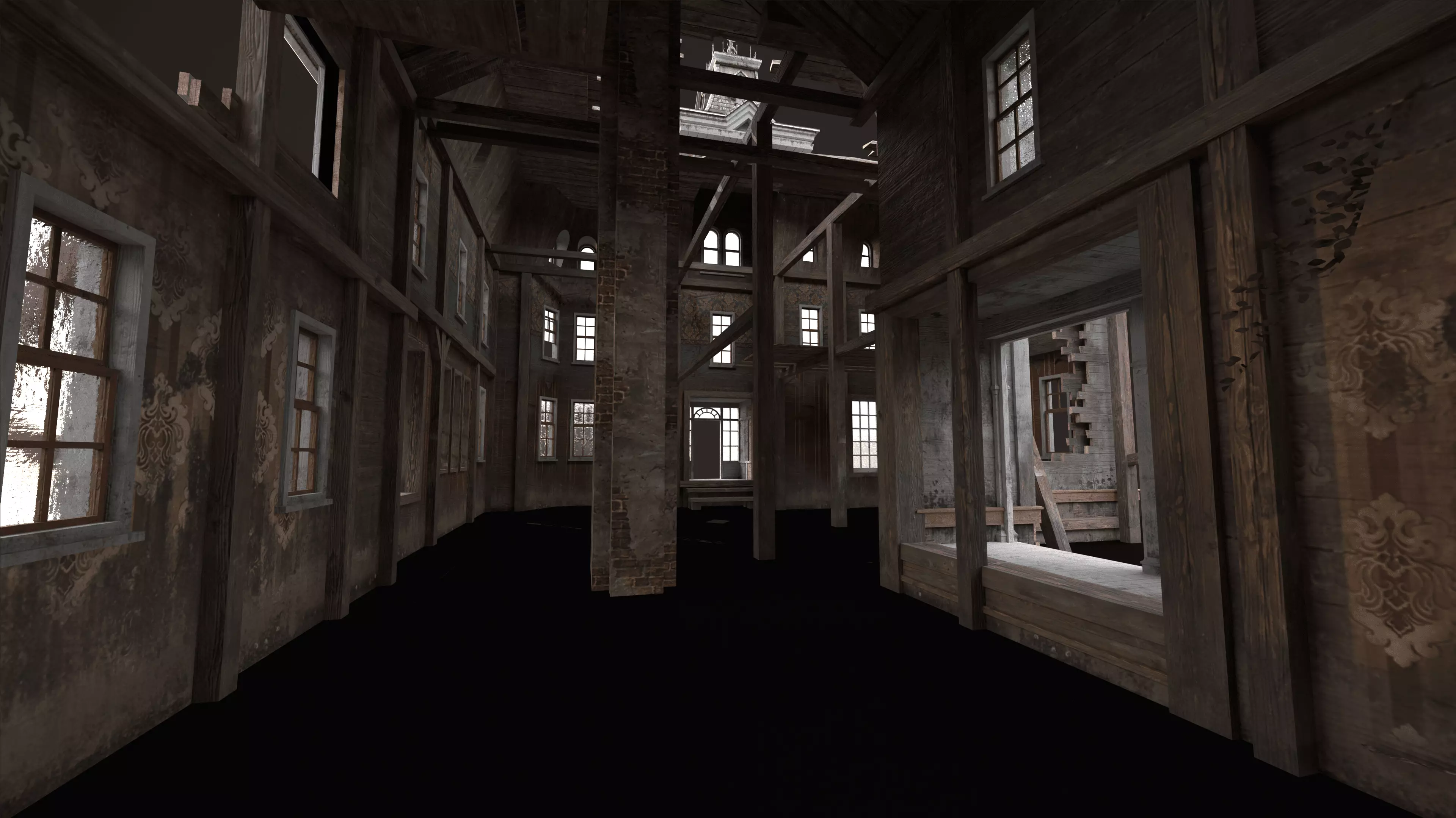 Old Abandoned House Victorian Low-poly 3D model_16