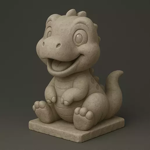 Cute Baby Dinosaur STL  Cartoon Figurine with Base 3D print model_1