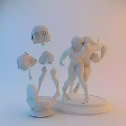 Duel Stylized Anime Lovers  Modular 3D Print Ready Sculpture