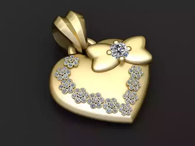 heart  gold pendant  3D printable model 