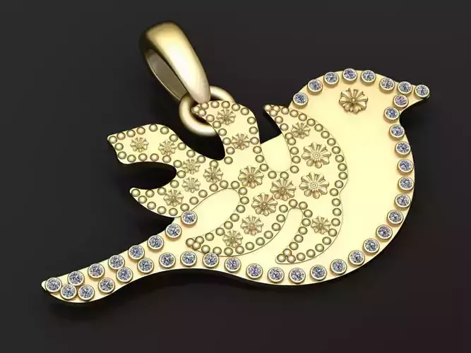  floral bird pendant 3D printable model 
