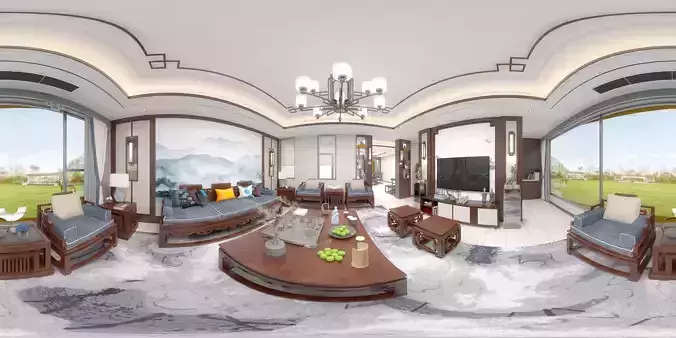 Chinese style interior 360 degree design scene