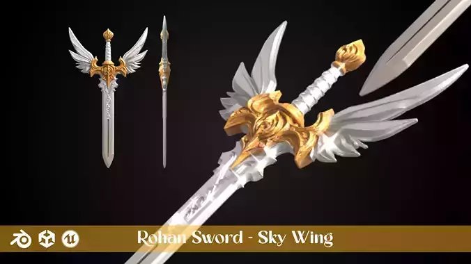 Stylized Rohan Sword - Sky Wing - Game Ready
