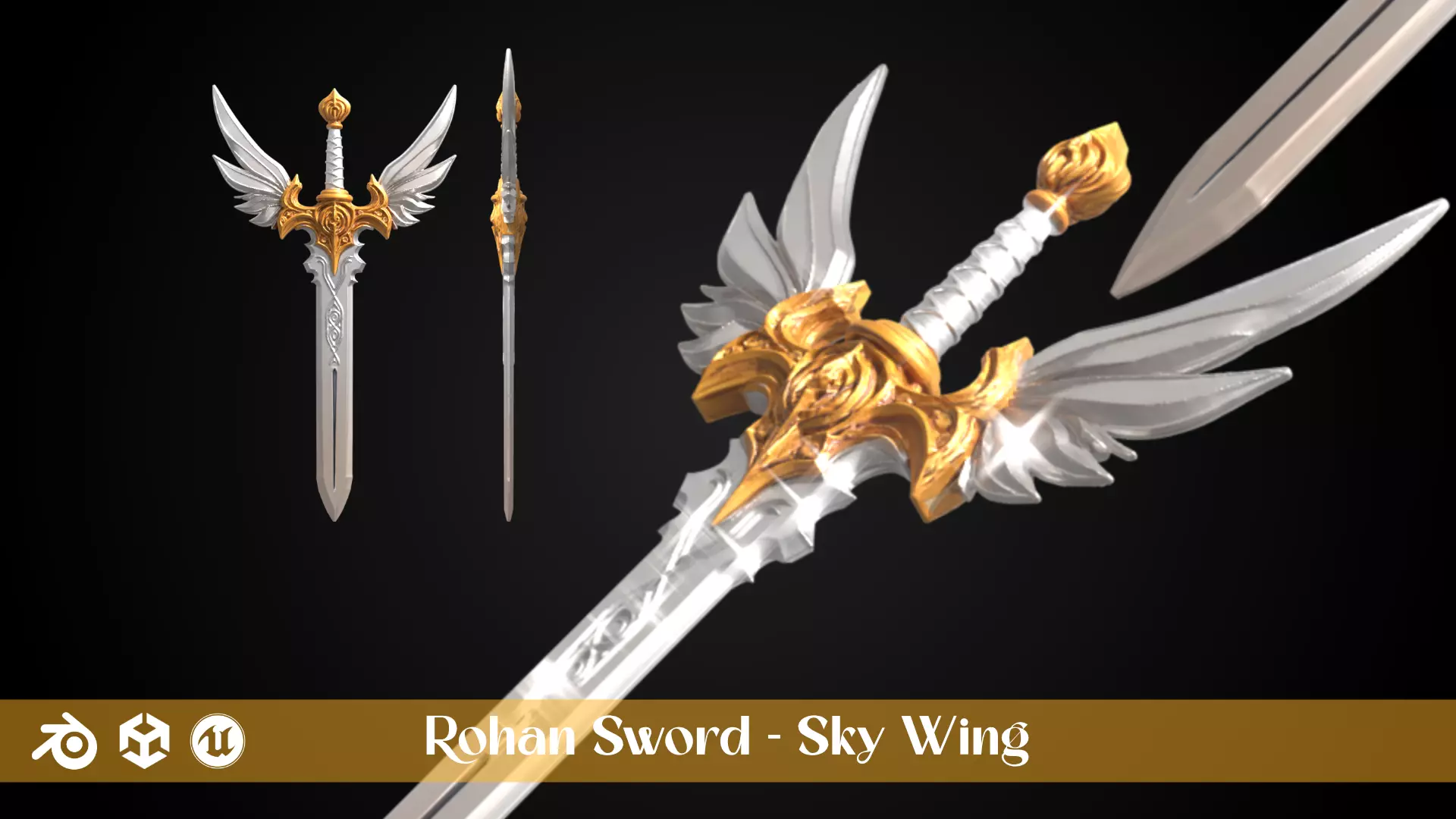 Stylized Rohan Sword - Sky Wing - Game Ready 3D model_0
