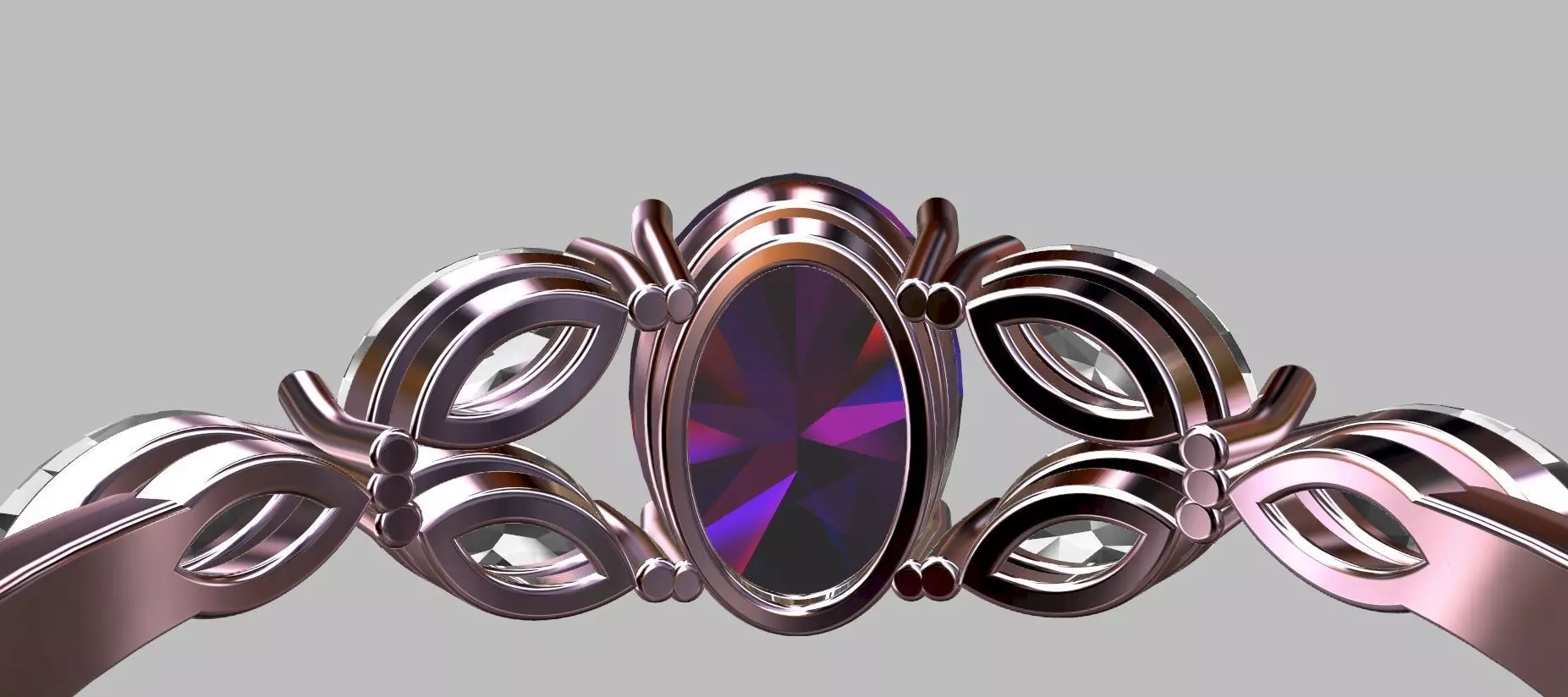 Navetes Oval Stone Ring 3D print model_7