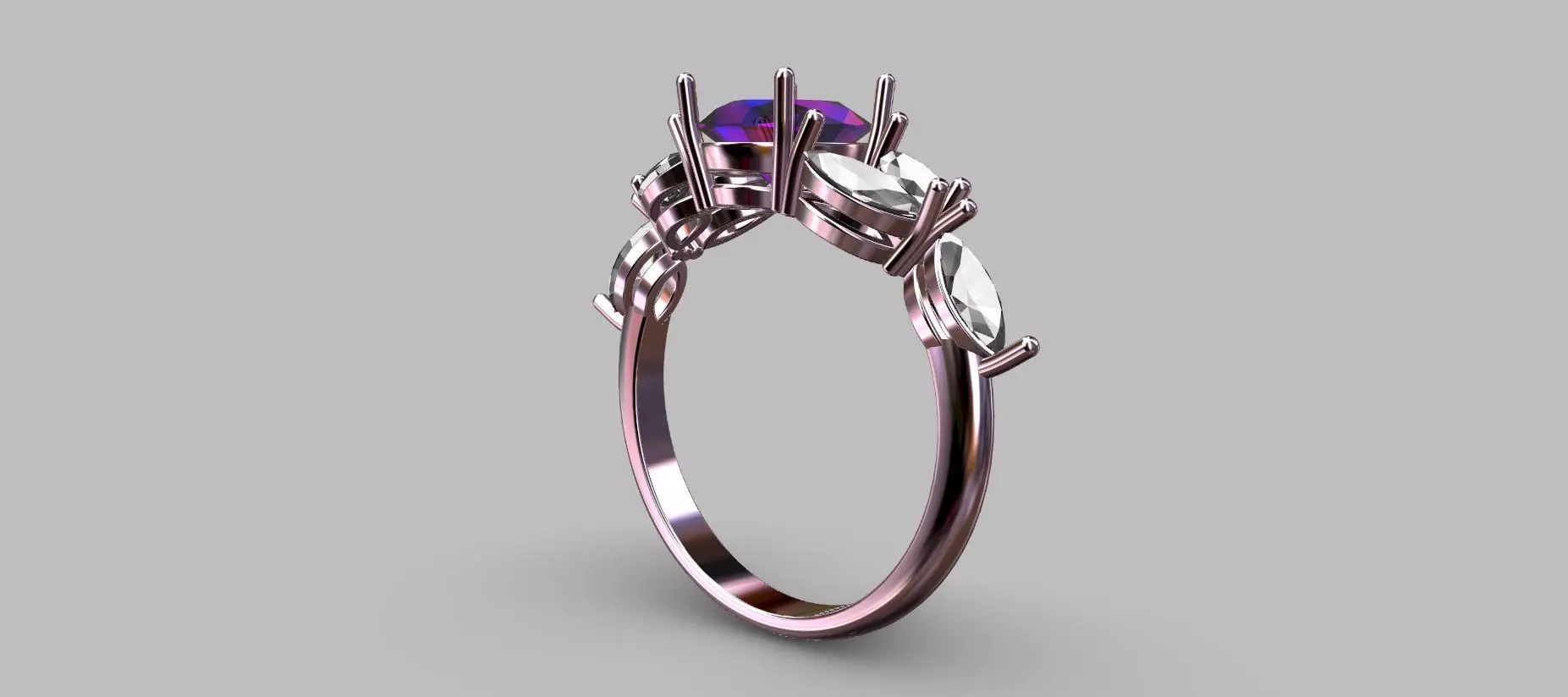 Navetes Oval Stone Ring 3D print model_8