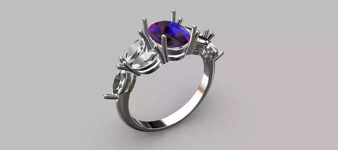 Navetes Oval Stone Ring 3D print model