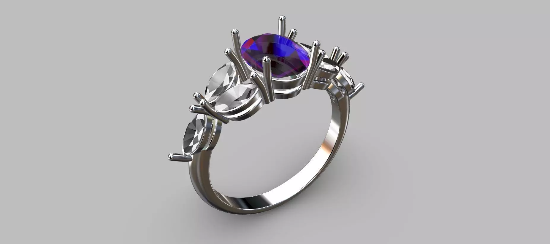 Navetes Oval Stone Ring 3D print model_0