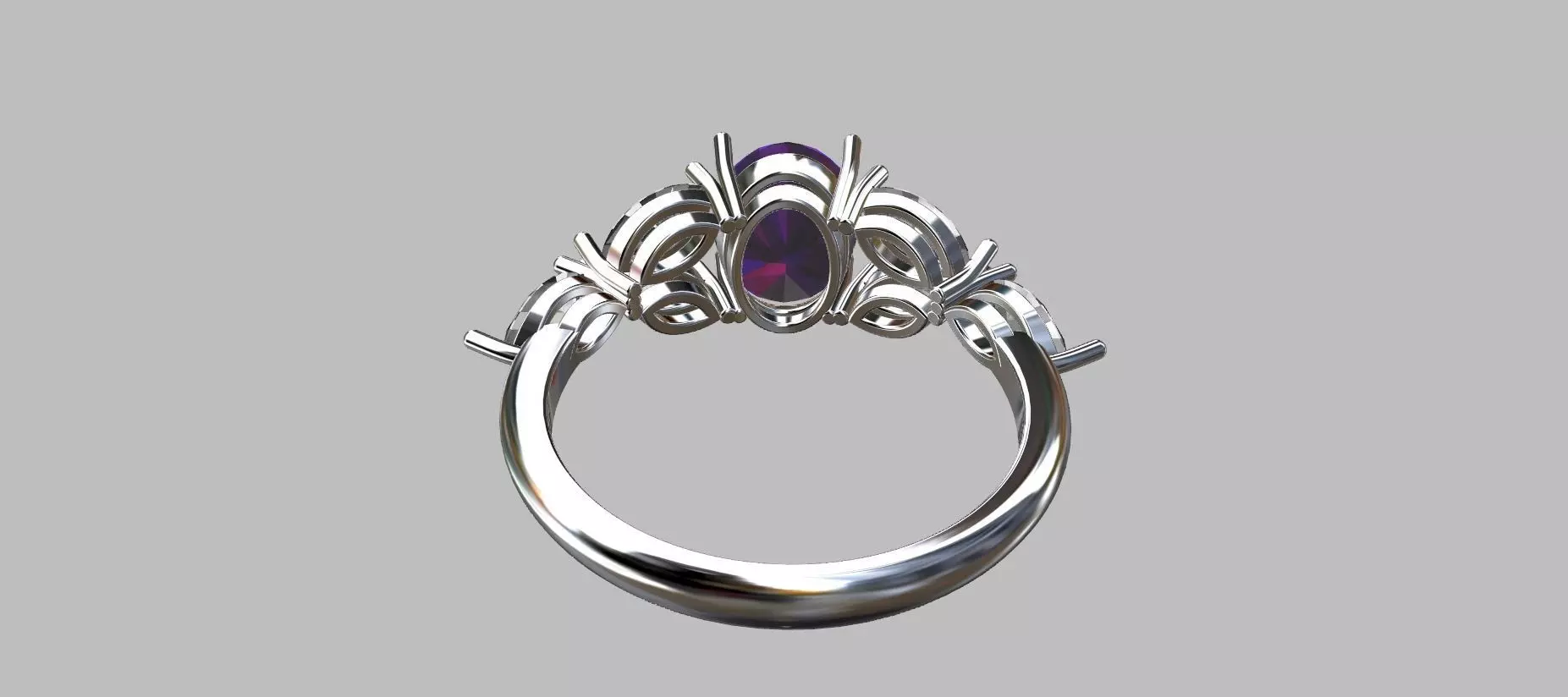 Navetes Oval Stone Ring 3D print model_2