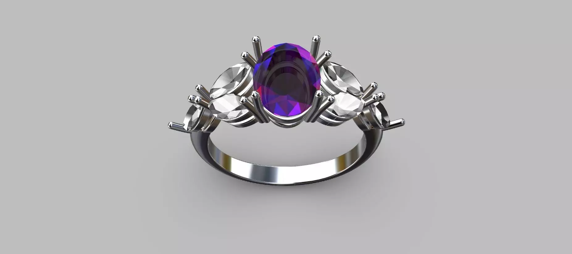 Navetes Oval Stone Ring 3D print model_3