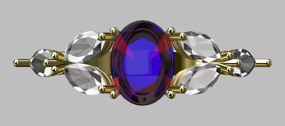 Navetes Oval Stone Ring 3D print model_4