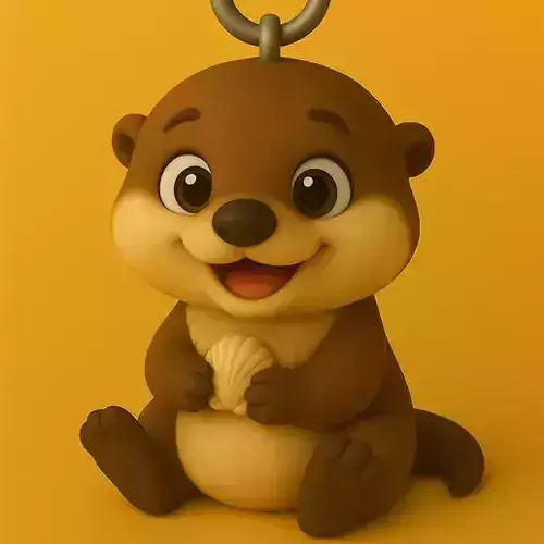 Cute Otter Keychain with Shell Pixar-Style Figurine