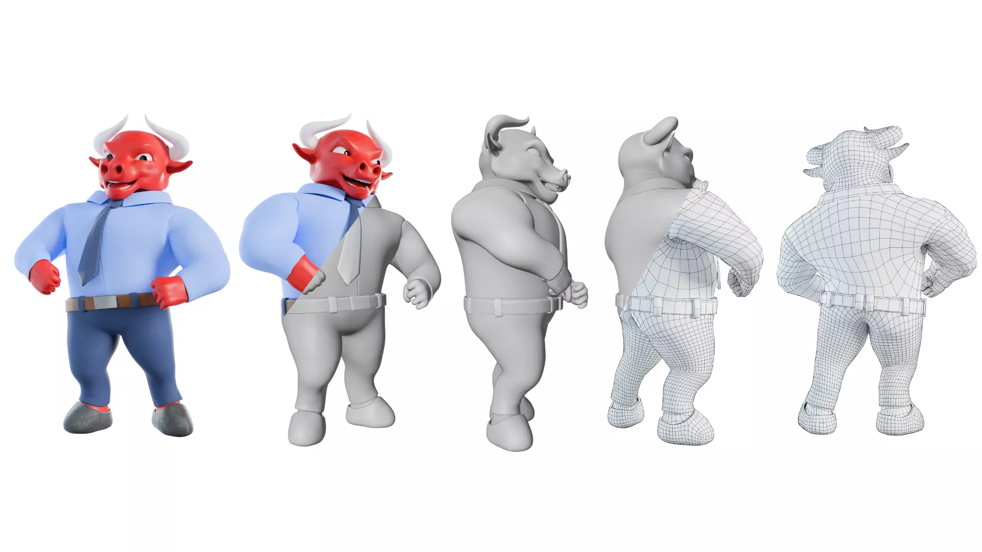 Cartoon Mascot Business Bull Rigged 3D model Free 3D model_22