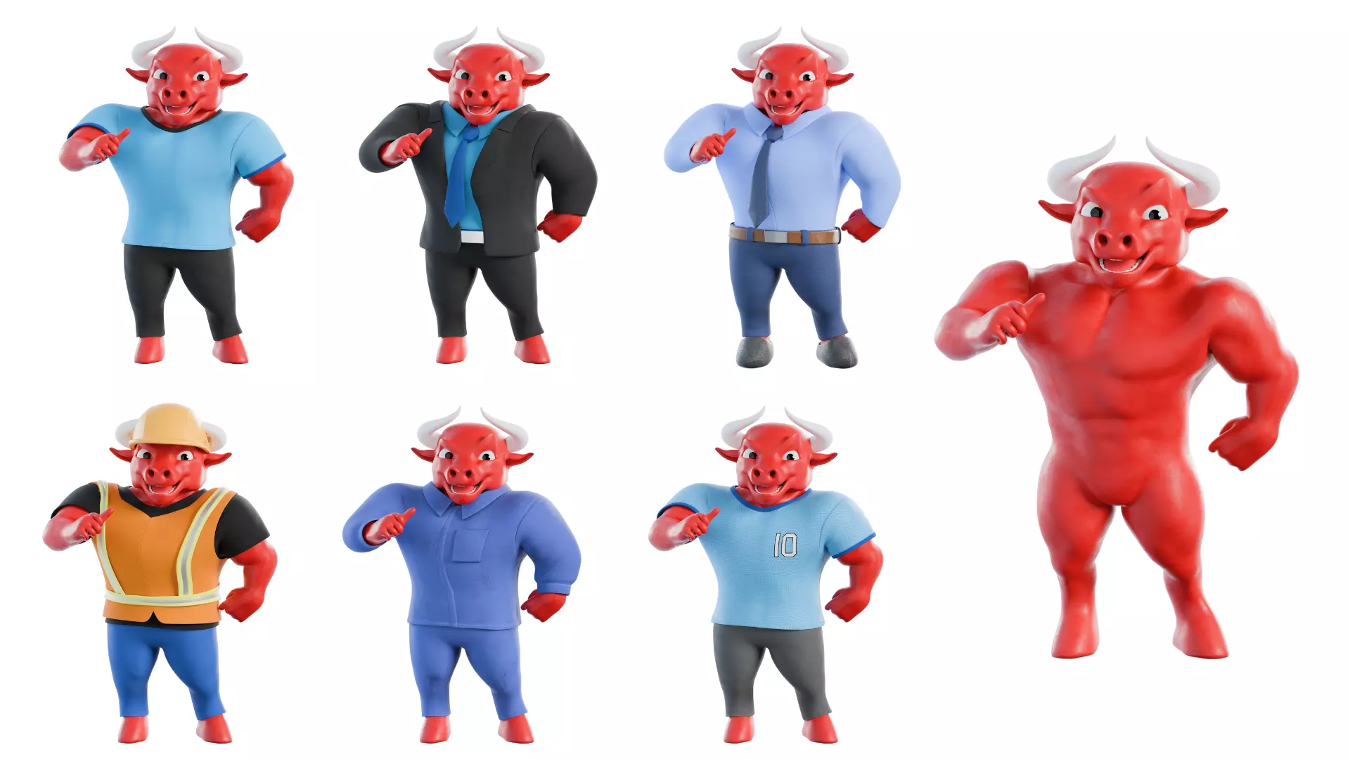 Cartoon Mascot Business Bull Rigged 3D model Free 3D model_2