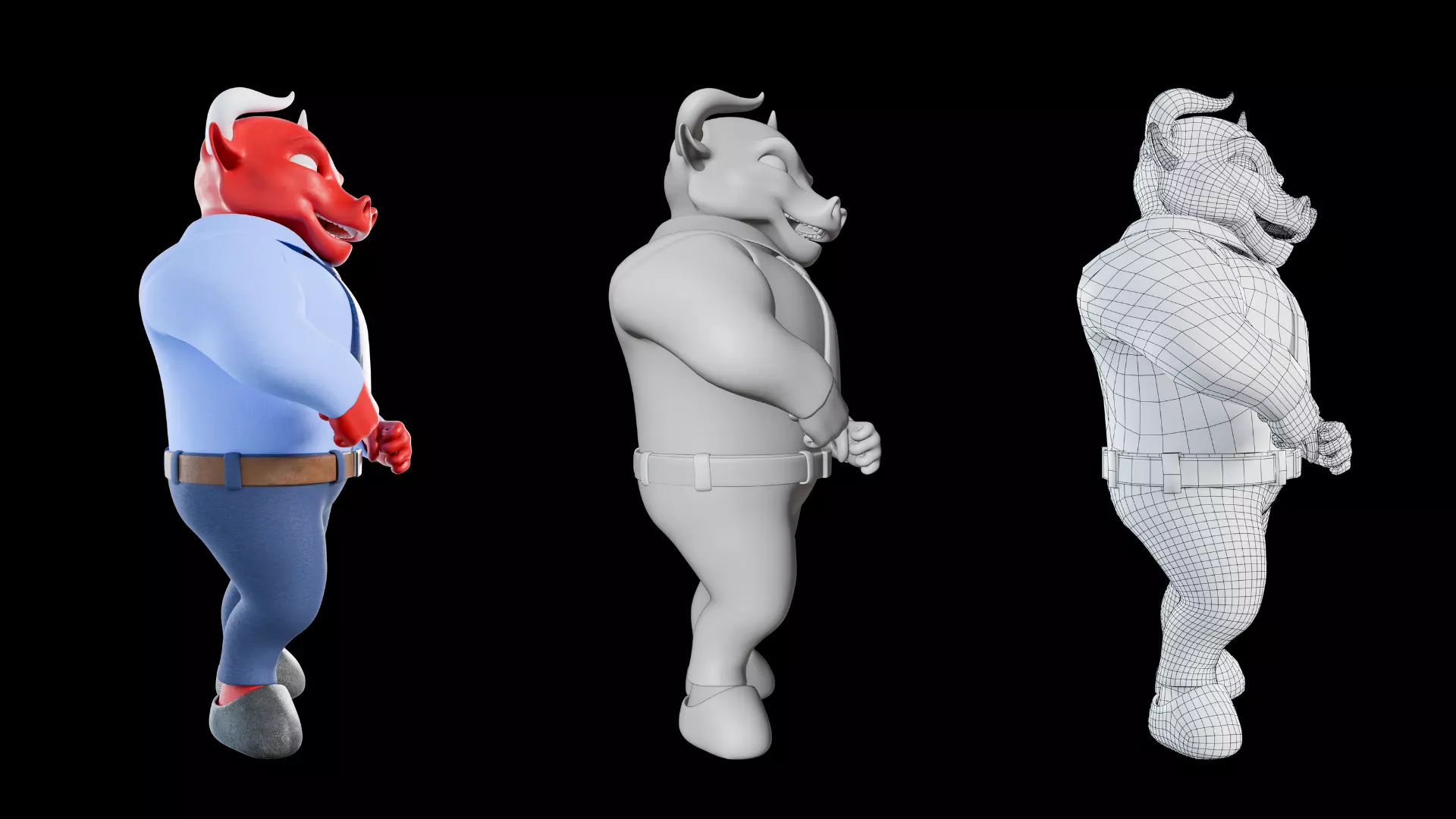 Cartoon Mascot Business Bull Rigged 3D model Free 3D model_14