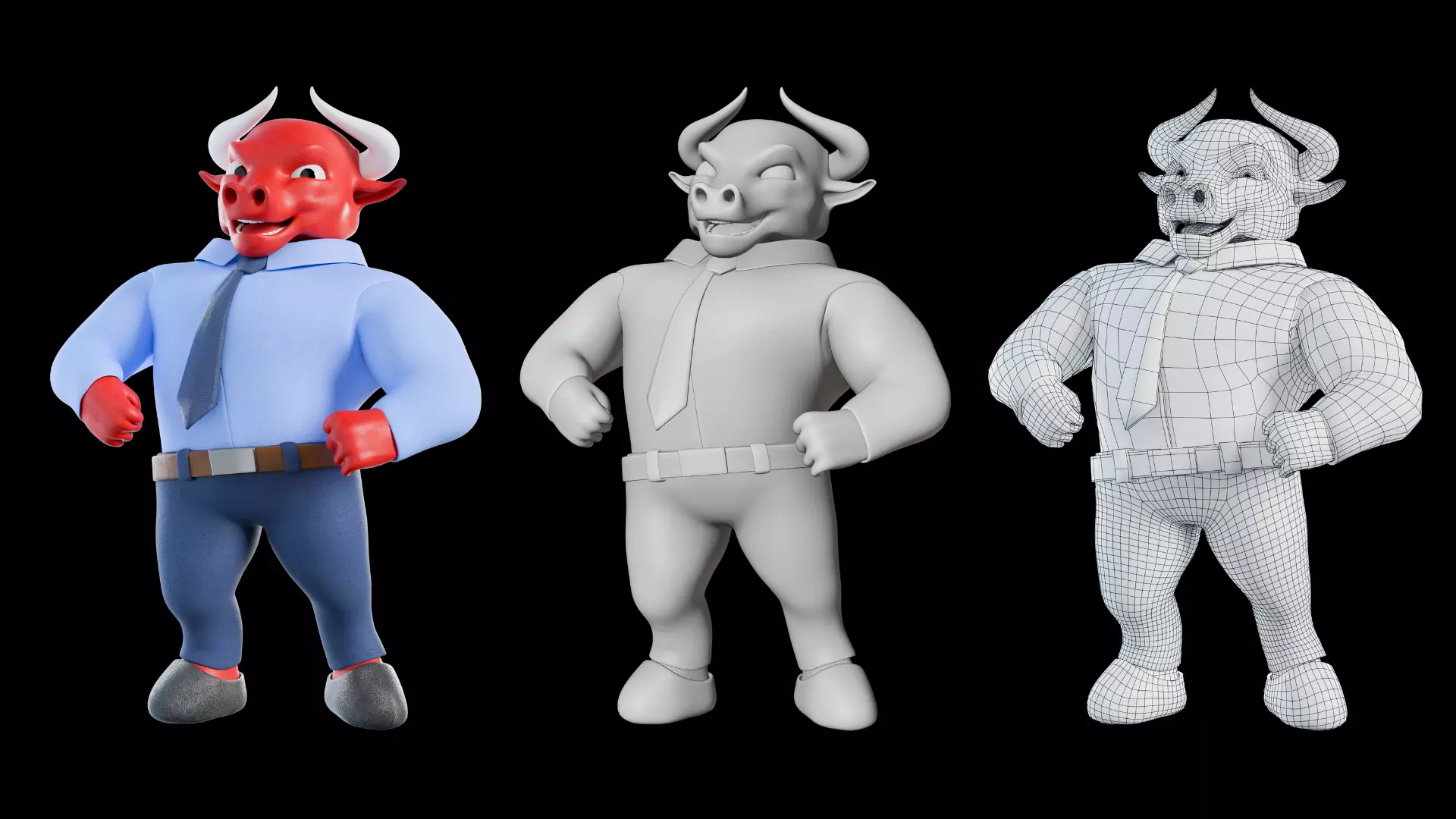 Cartoon Mascot Business Bull Rigged 3D model Free 3D model_12