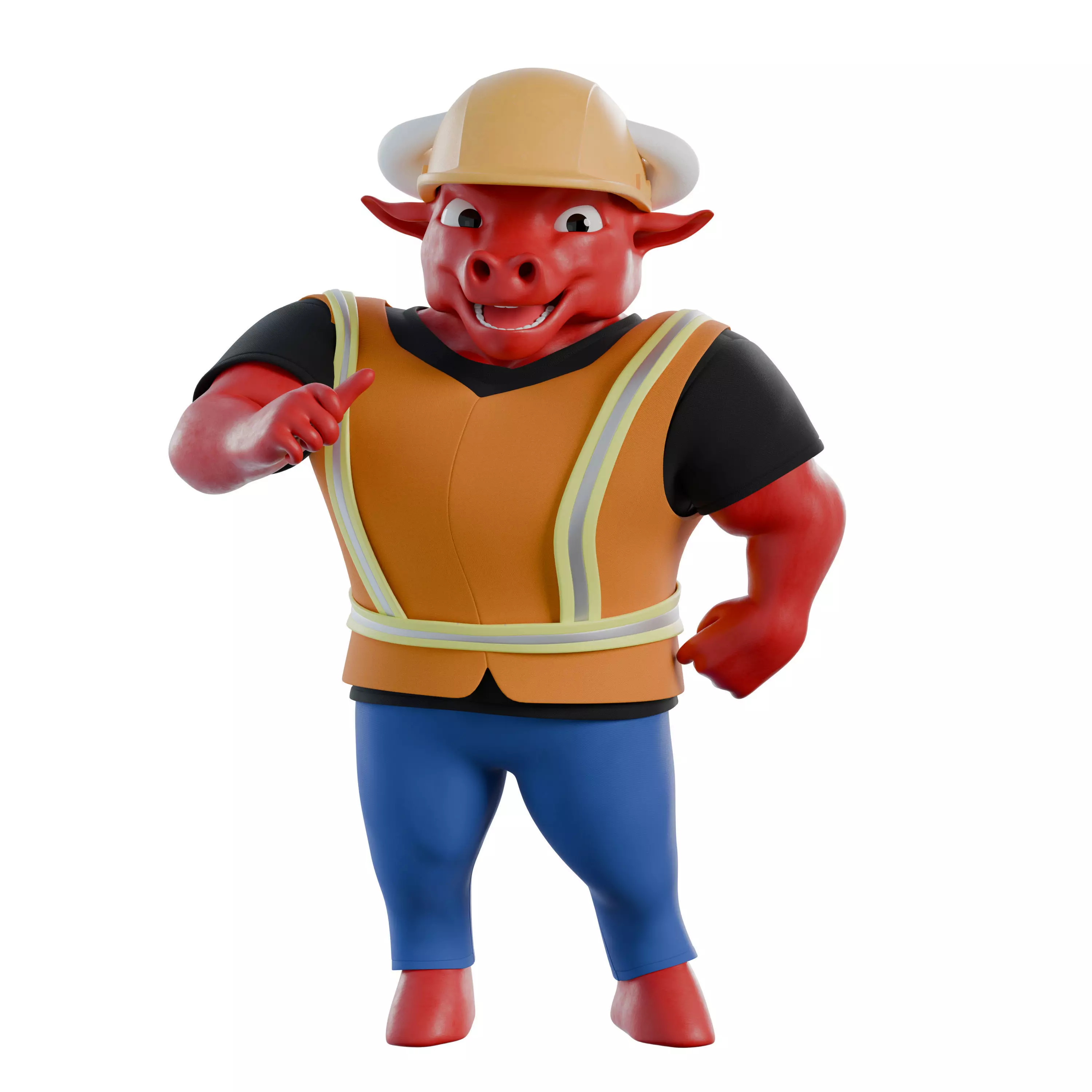 Cartoon Mascot Business Bull Rigged 3D model Free 3D model_32