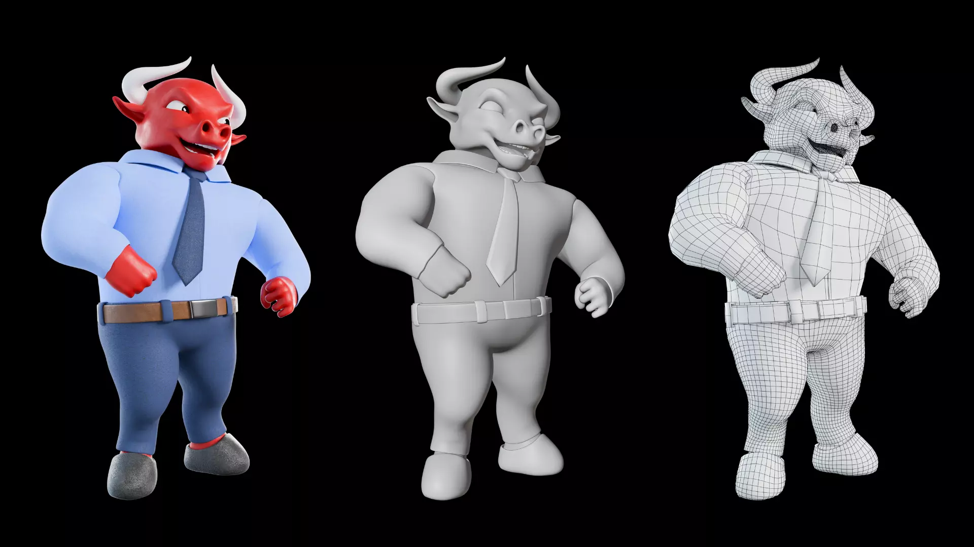 Cartoon Mascot Business Bull Rigged 3D model Free 3D model_13
