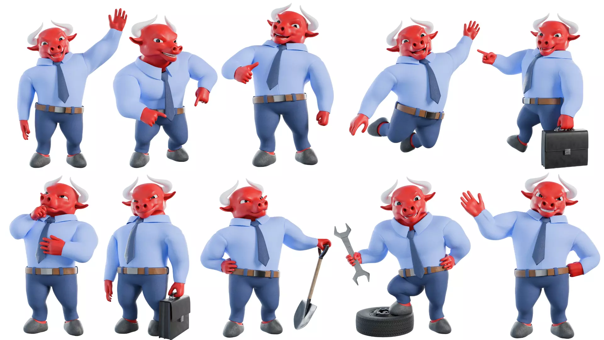 Cartoon Mascot Business Bull Rigged 3D model Free 3D model_27