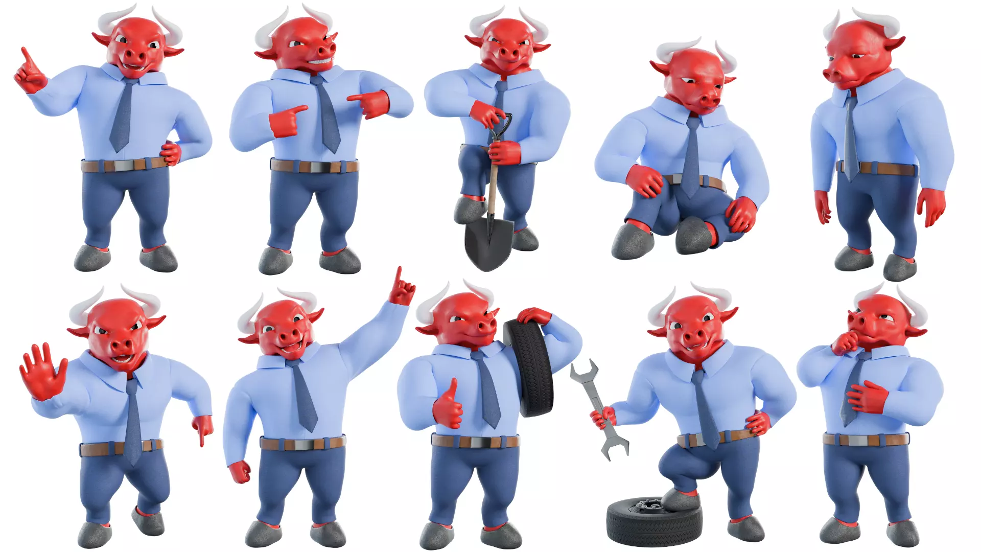 Cartoon Mascot Business Bull Rigged 3D model Free 3D model_28