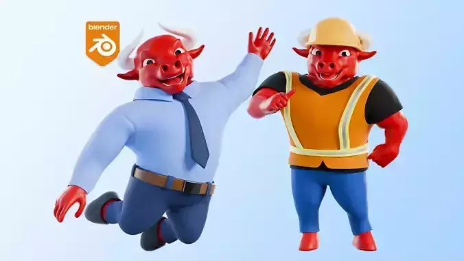 Cartoon Mascot Business Bull Rigged 3D model Free 3D model