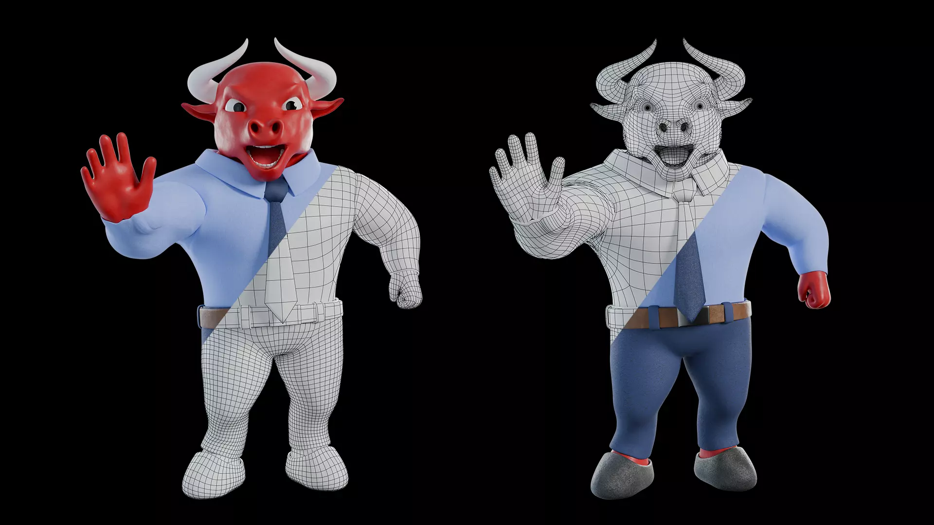 Cartoon Mascot Business Bull Rigged 3D model Free 3D model_17